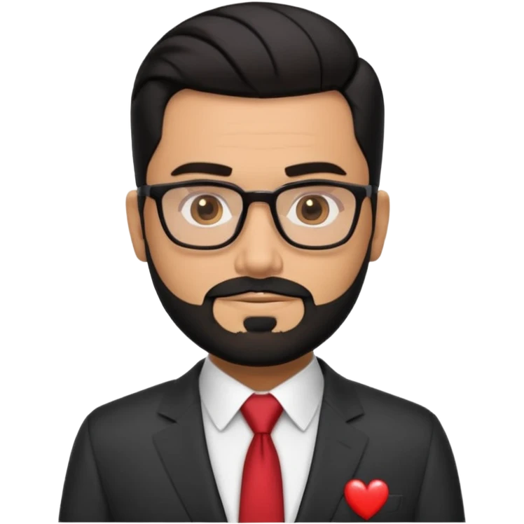 Attractive Hispanic TV host in his mid to late 40s with light brown skin, short straight black hair slicked back with fade on sides, heart handsome face with strong jawline, friendly approachable expression, black beard, wearing glasses emoji