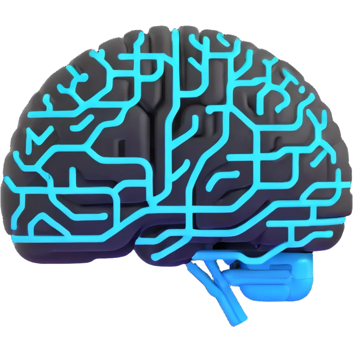 glowing futuristic brain with circuit patterns, radiating intelligence and innovation emoji