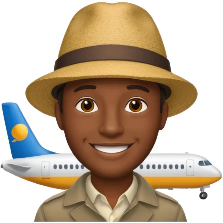 Visage homme créole réunionnais avec chapeau arrive avion emoji