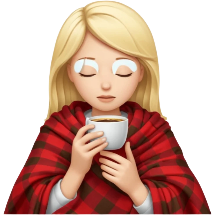 Blonde girl inside a blanket sipping coffee eyes closed emoji