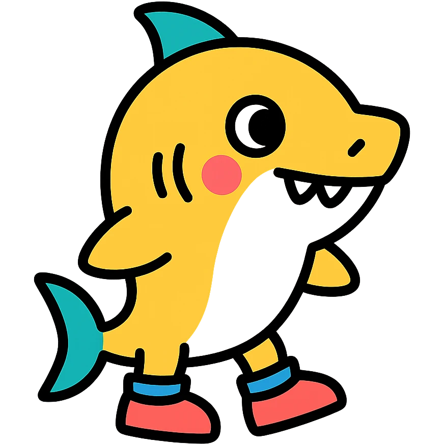 color outline icon of a baby shark with shoes emoji