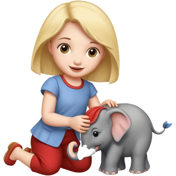 girl playing with elephant emoji