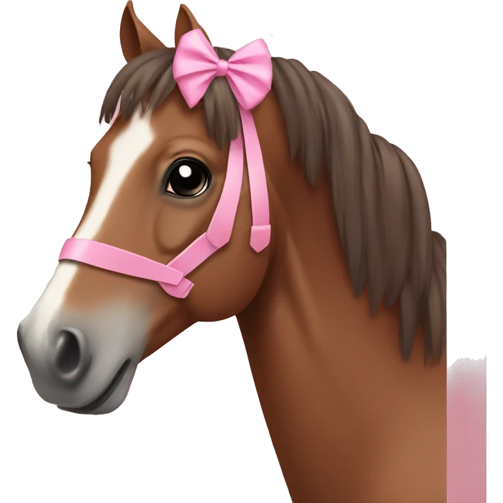 Brown horse with a pink bow￼ emoji