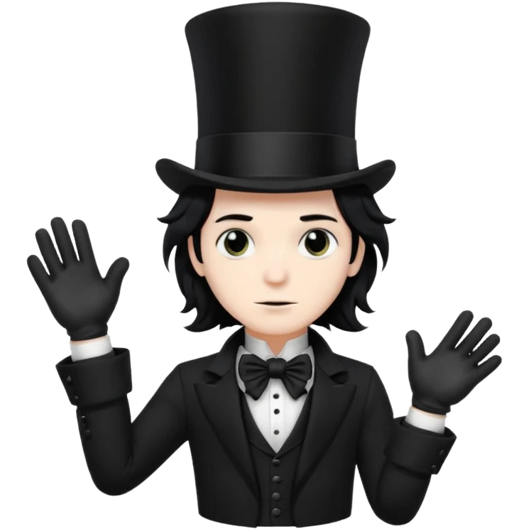 Male Goth with Top Hat
 Wavy shoulder-length hair, white skin, black suit and gloves, pale skin tone. emoji