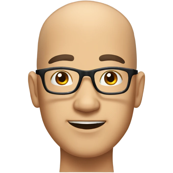  a 35-year old, male, bald Asian man, wearing glasses, inquisitive, satisfied,  emoji