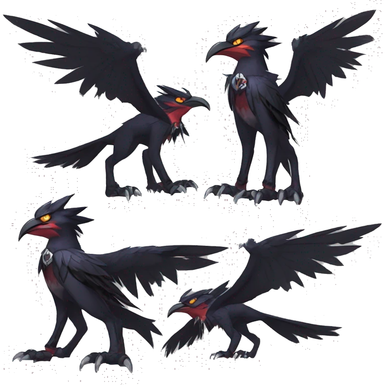 cool edgy black punk red nargacuga-raven-Noivern-cat-animal hybrid Fakemon collar full body emoji