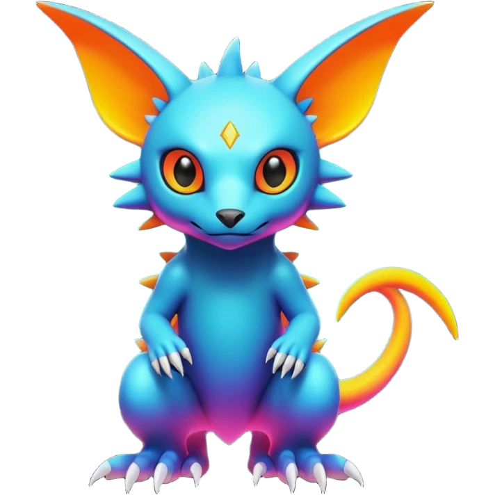 Tropical futuristic lush warm-colored modern colorful neon-colored cyber-Fakémon-Digimon-Trico-creature emoji