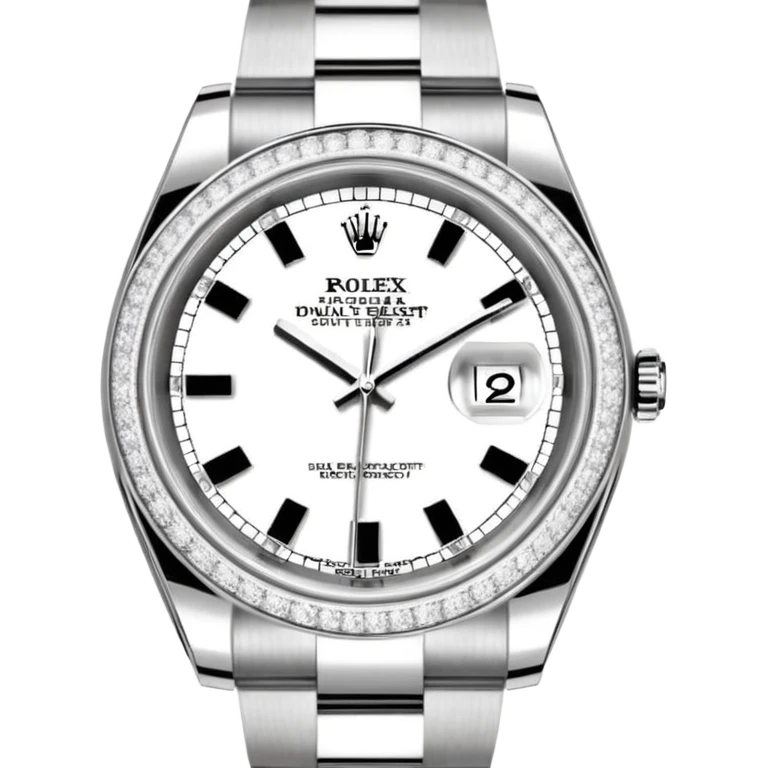 Crie um emoji com essas especificações: Um Rolex Datejust "Iced Out" prateado, totalmente coberto por diamantes na caixa, luneta e pulseira Jubilee. O mostrador possui fundo cravejado com diamantes (pavé), algarismos romanos pretos e lente de aumento na data. emoji