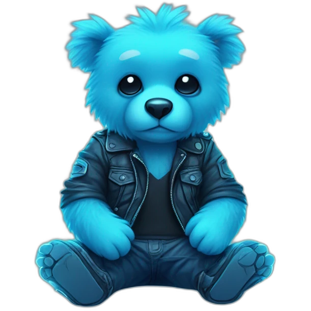 little blue neon punk bear sitting illustration emoji