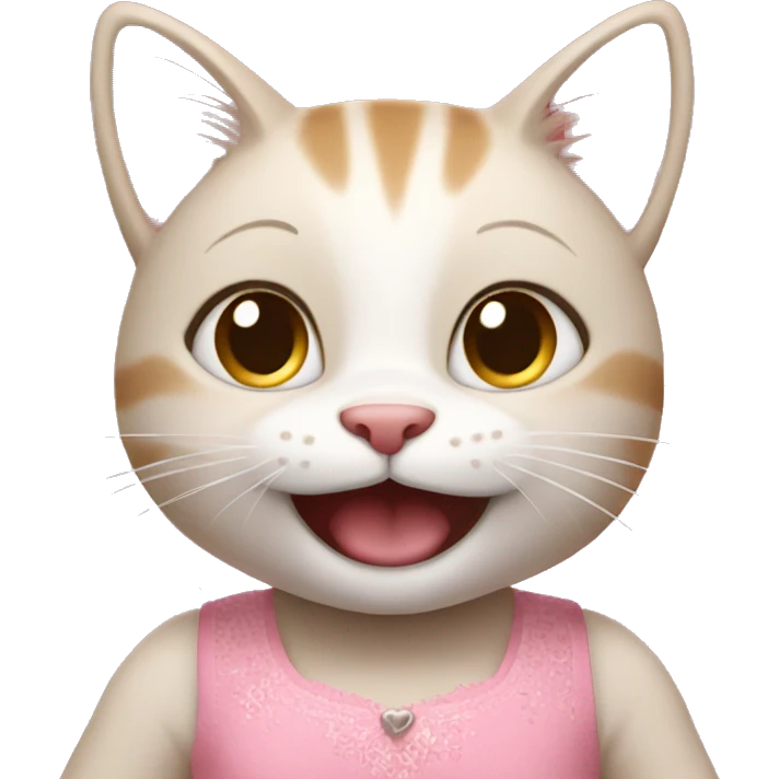 happy little cat in a pink dress having fun emoji
