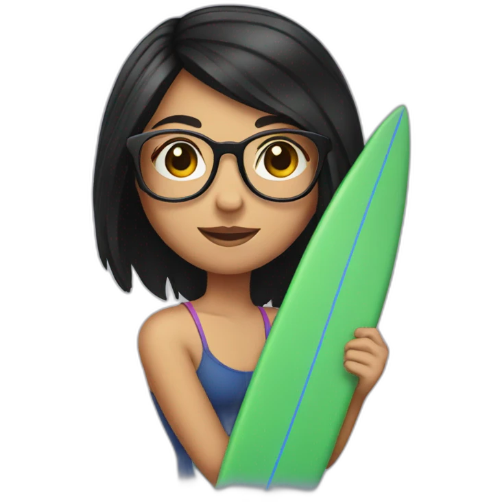 Girl with glasses and black hair and surfboard emoji