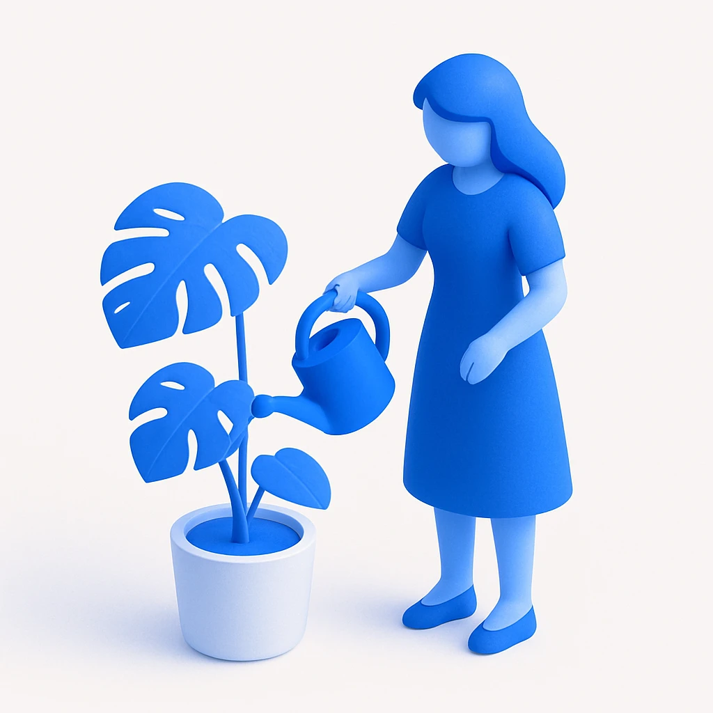 woman watering her monstera plant emoji