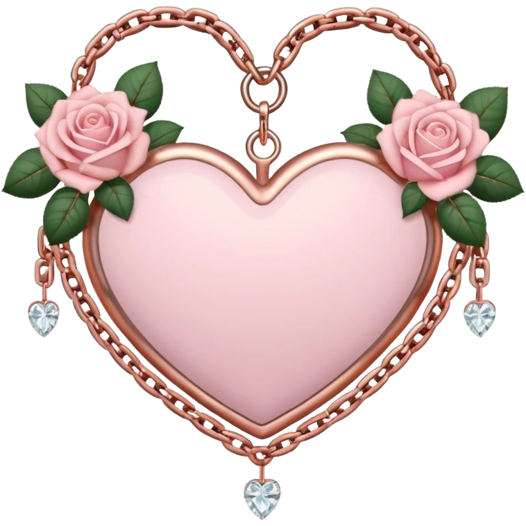Rose-gold heart shape with chains and crystals and pastel pink roses adorning it emoji