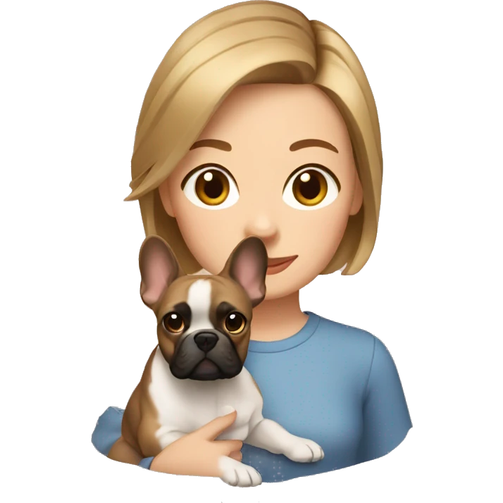 Girl with short light brown hair with a frenchie dog emoji