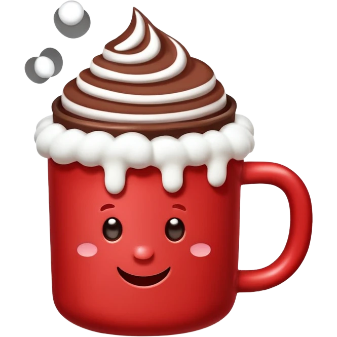 red mug of hot chocolate with marshmallows emoji