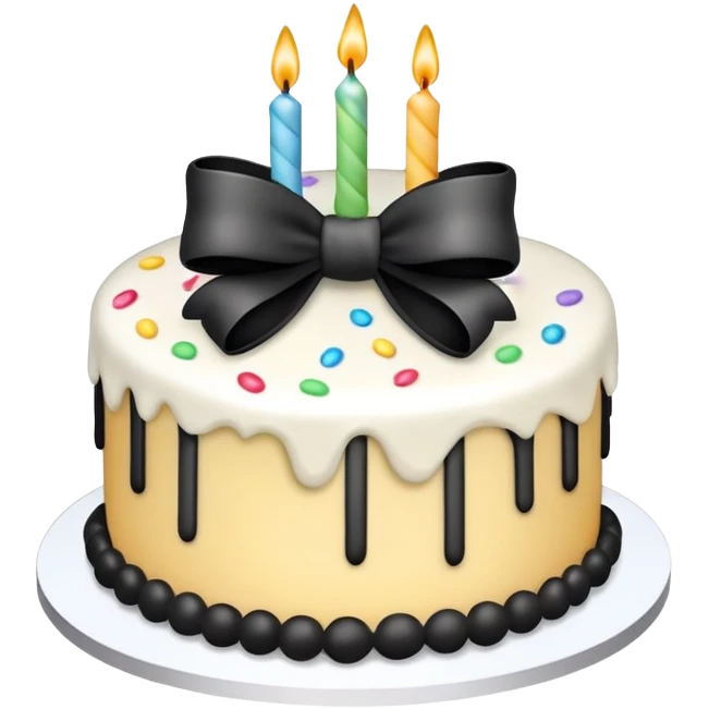 Birthday cake with thin string black bows emoji