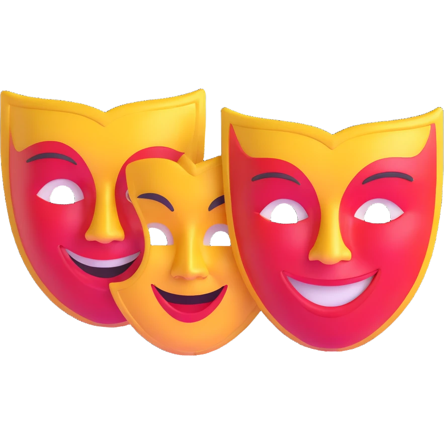 drama masks showing extreme emotions - one with exaggerated smile, one with dramatic frown emoji