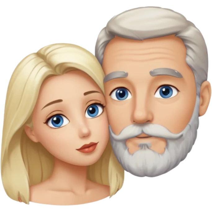 Kissing Man with hazel eyes and gray beard smooching sexy  blonde blue-eyed  woman emoji