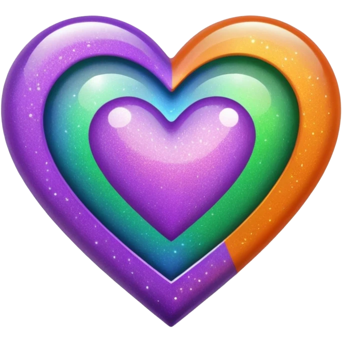 glitter heart with tri-color purple, green, orange emoji