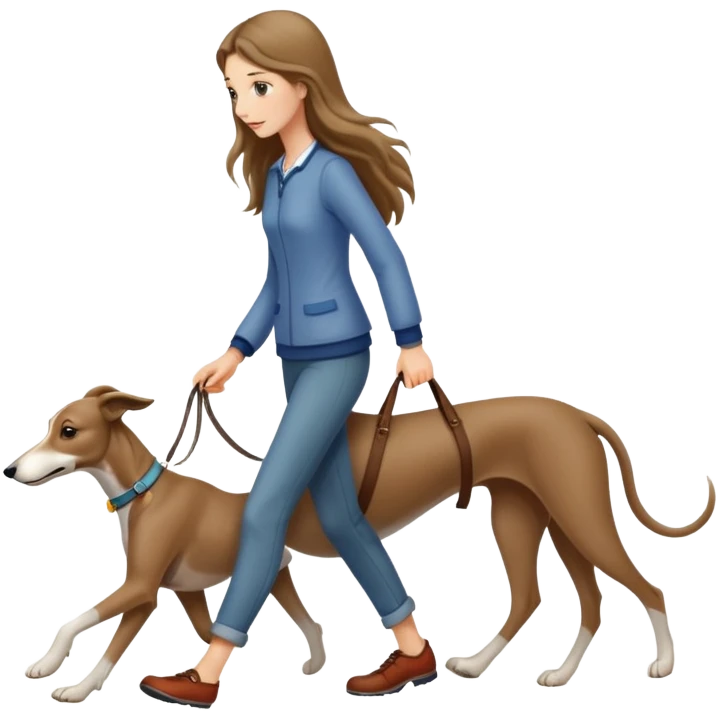 Long-haired girl walking a little greyhound emoji