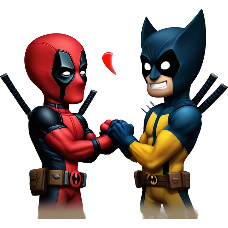Deadpool and wolverine making a heart hands emoji