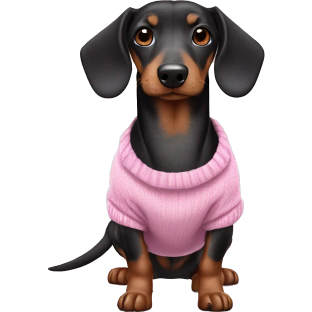 Black brown and grey sausage dog wearing pink jumper emoji