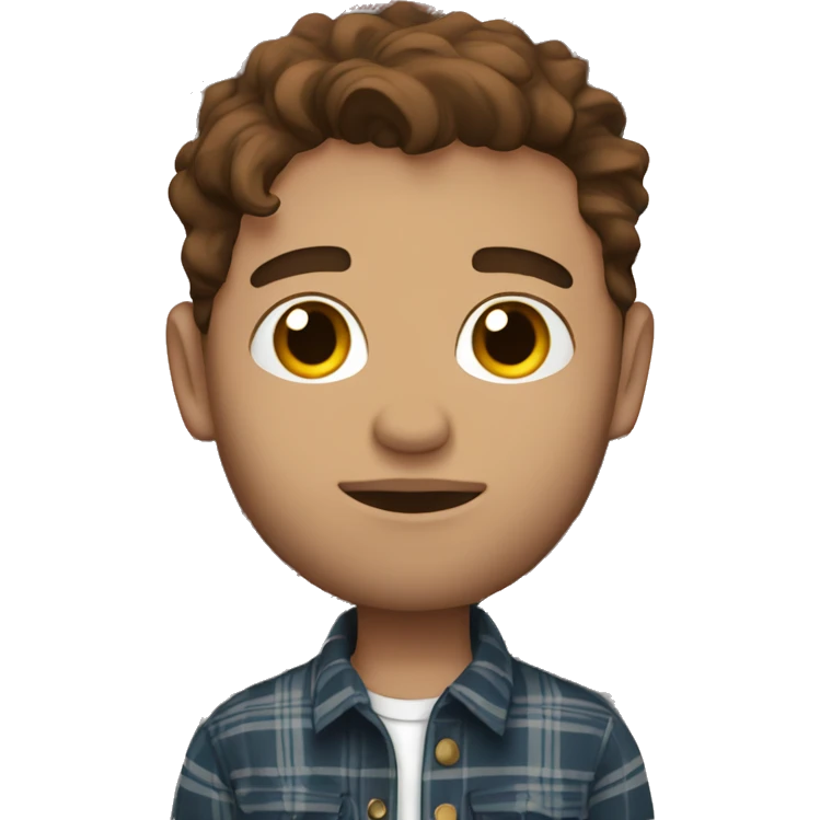 Guy with brown hair and lip piercings with a flannel emoji