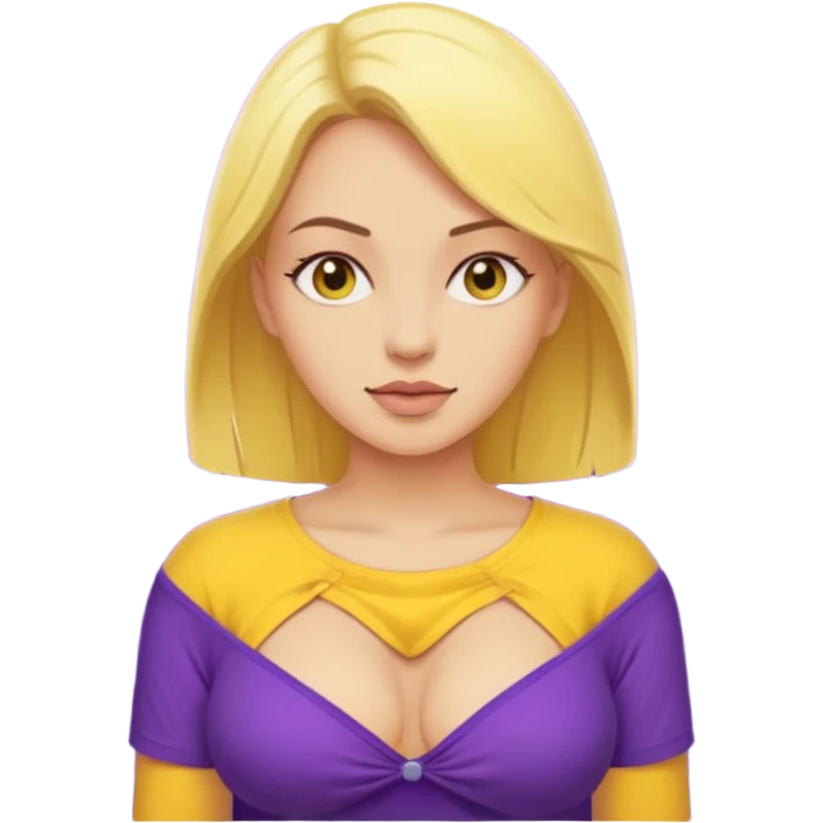 Make a yellow woman with a purple shirt with exposed boobs emoji
