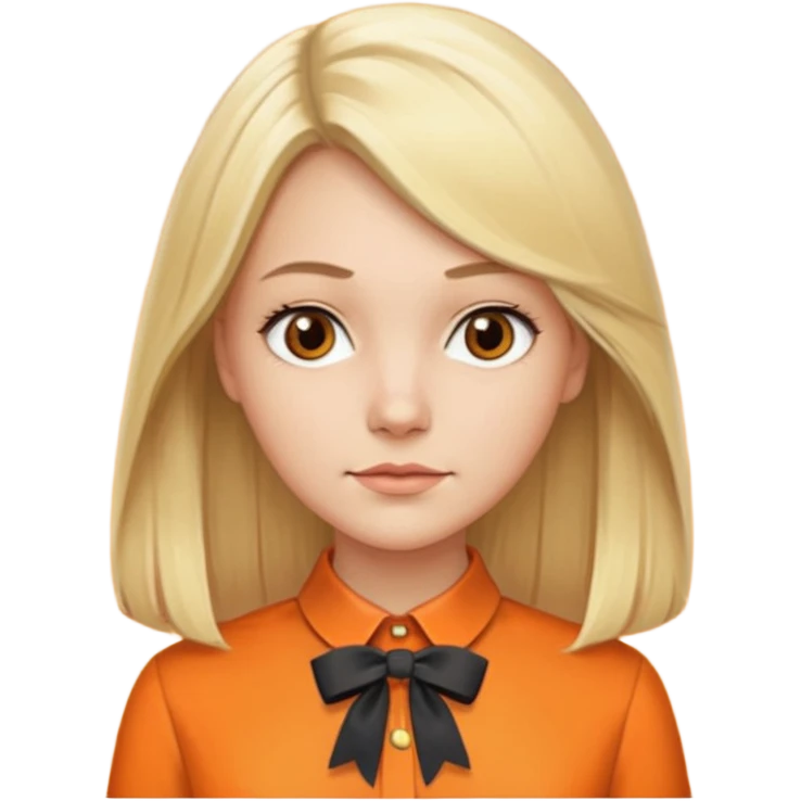 longer blond hair  straightnot smiling woman with orange blouse bow collar emoji