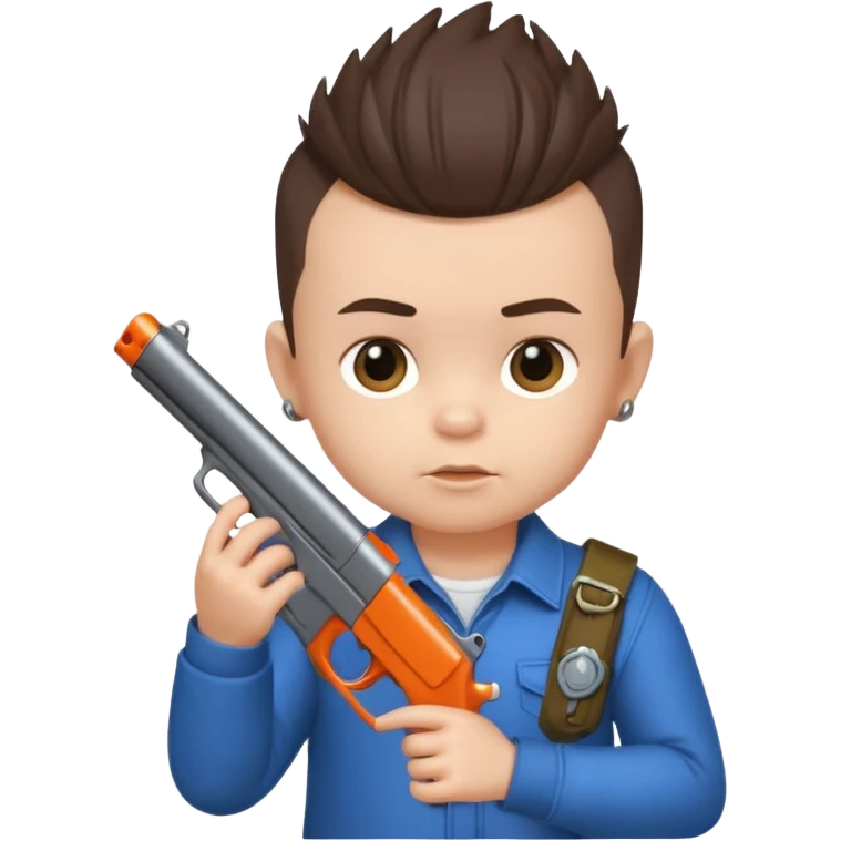 Brunette male baby with Mohawk hair and gun emoji