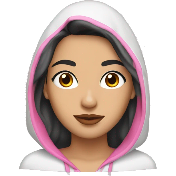 white woman that has long wavy black hair, hooded honey brown eyes, full pink lips, rosy chicks and full eyebrows  emoji