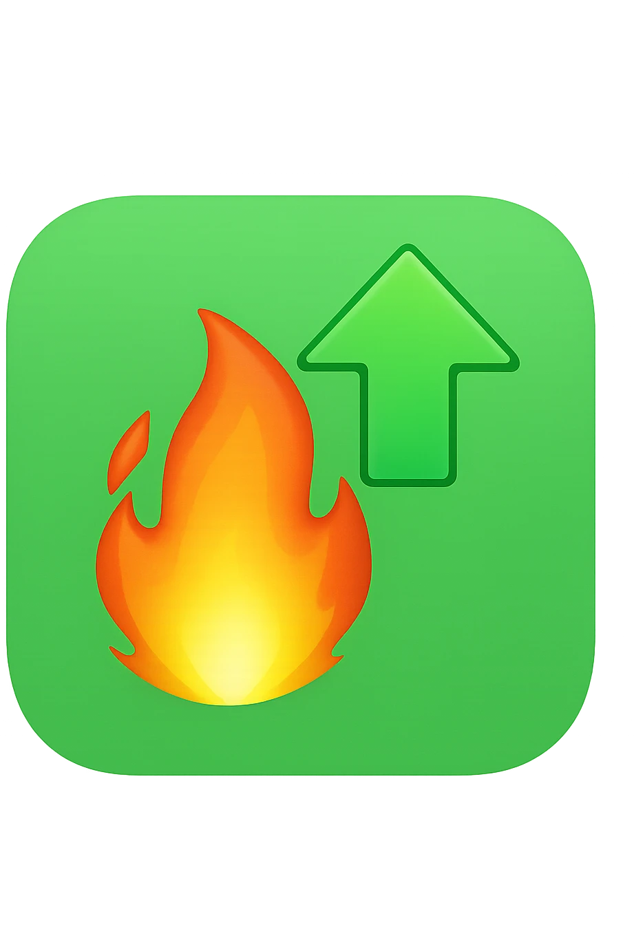 emoji stile iphone di una fiamma con freccia su verde 4k emoji