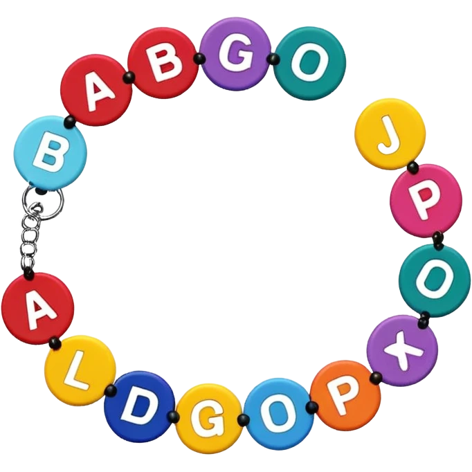 colourful alphabet flat round beaded bracelet  emoji