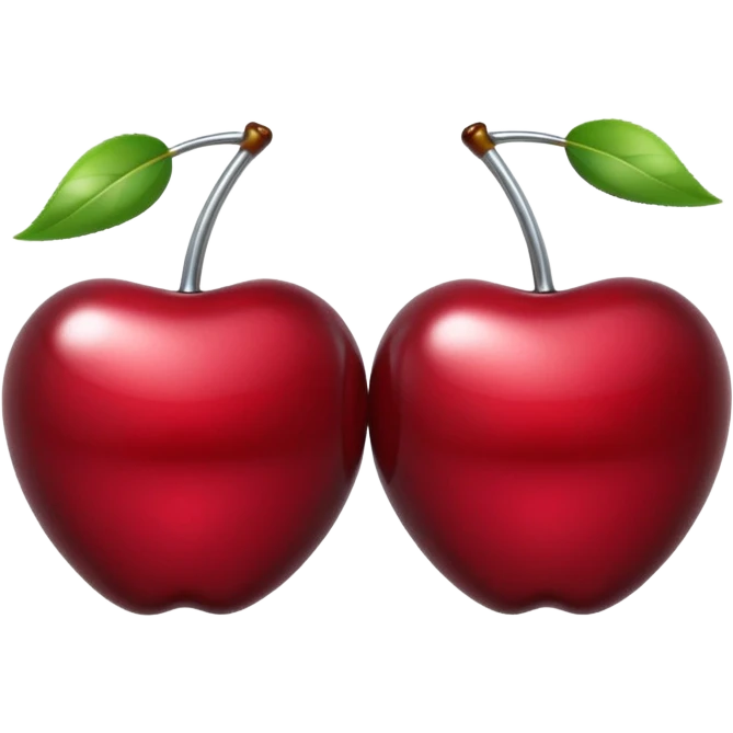 A pair of cherries emoji made of liquid silver chrome, smooth rounded shapes, glossy metallic surface, subtle sensual vibe, luxury sexy aesthetic, iOS emoji style, centered, clean white background emoji