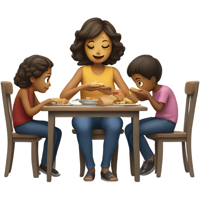 Tired mom feeding 4 children emoji