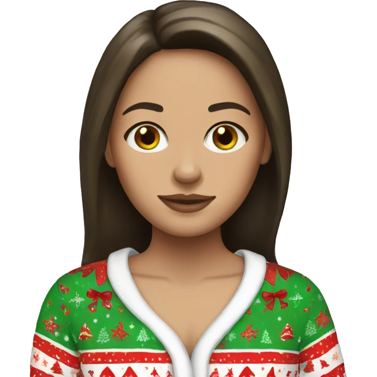brunette girl with white skin christmas pajamas emoji