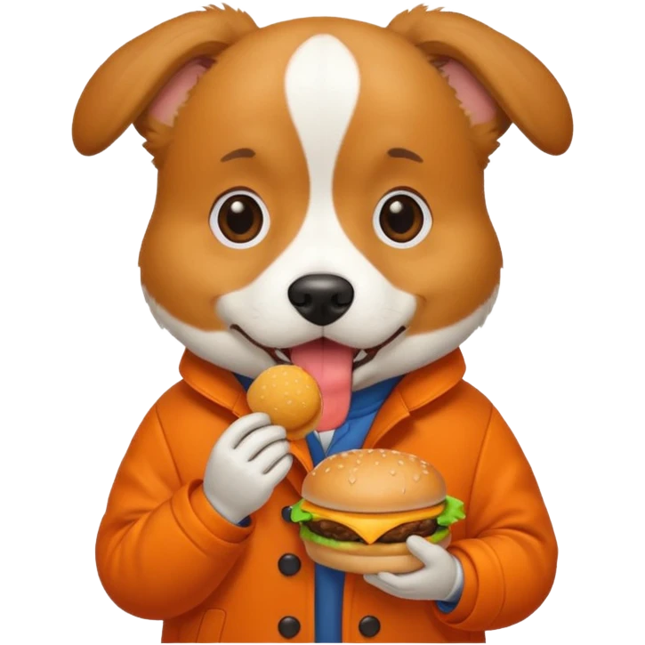 dog with hamburger wearing orange coat emoji
