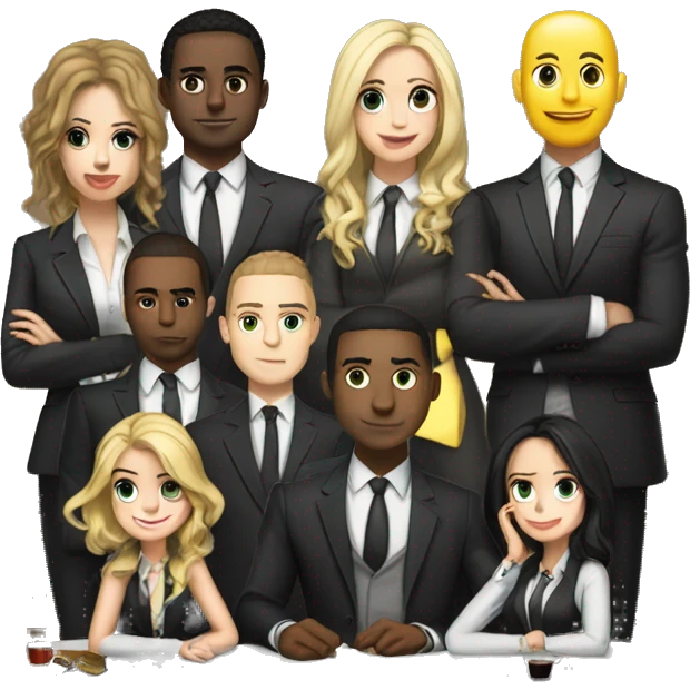 Exclusic club guys and girls wearing suits and hanging around they are light skinned and white a table emoji