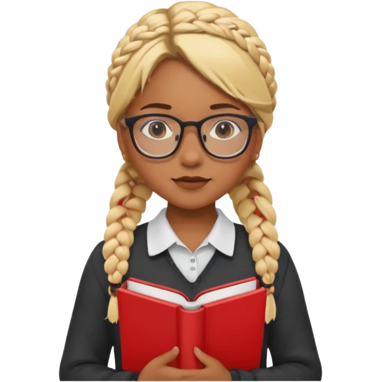 A student, girl, brown skin, braid blonde hair, wearing glasses, hold red book in front of their chest emoji