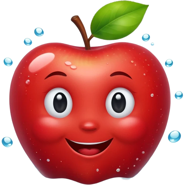 cheerful apple floating in water, fun playful expression emoji