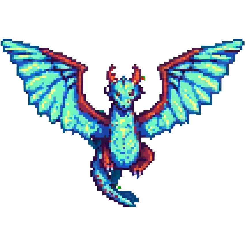 pixel art dragon, flying, wings spread, fantasy RPG style emoji