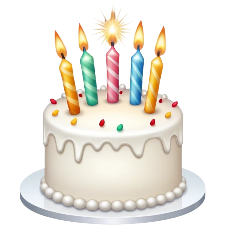 White birthday cake with sparkler candles emoji