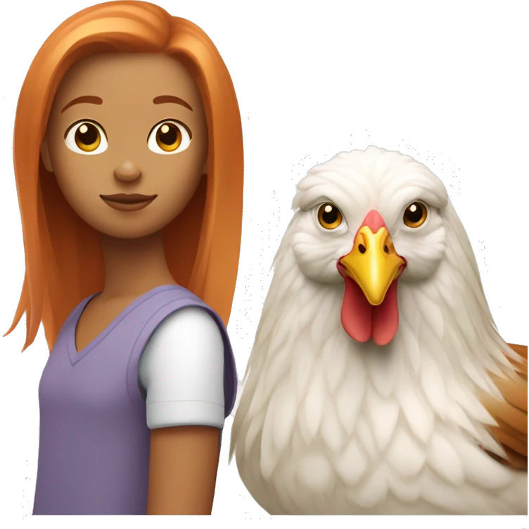 Ginger girl with straight hair and a brahma hen emoji