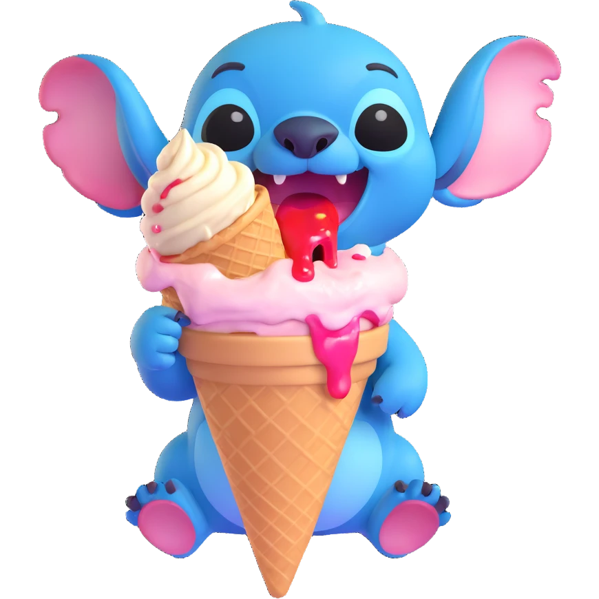 Stitch eating a melting ice cream cone emoji