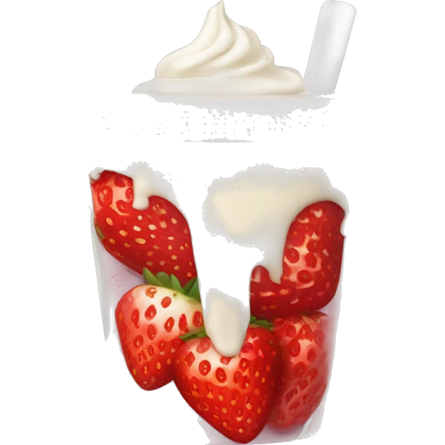 Fresas con crema blanca en un vaso 🥛 emoji