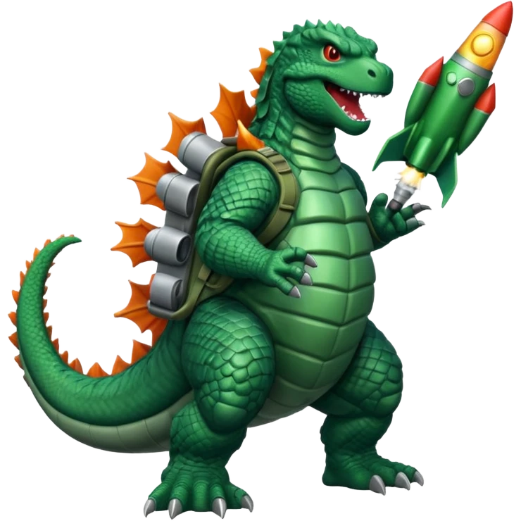 Godzilla flying with a rocket pack emoji