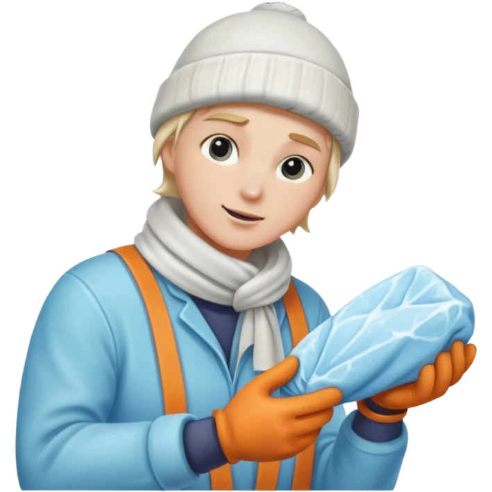 Sculptor polishing with cloth,Ice Sculptors. emoji