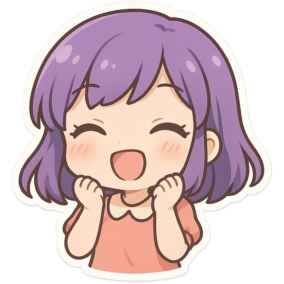 chibi girl with purple hair, cute and expressive emoji
