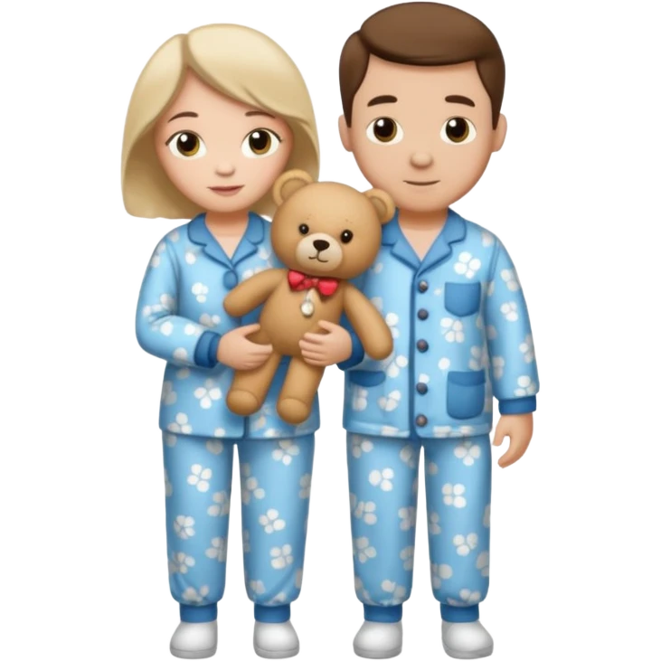 ma and pa kettle wearing pajamas and holding teddy bears emoji
