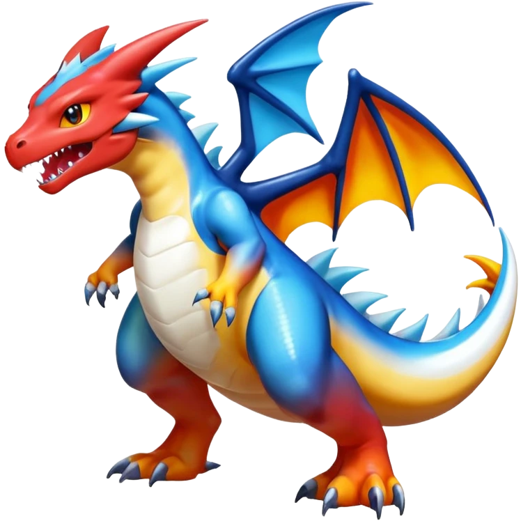 Black and white colorful gradient shiny glossy Fakémon-Digimon-Gabite-Sharpedo-Charizard-Reshiram-Zekrom-creature-hybrid (full body) emoji